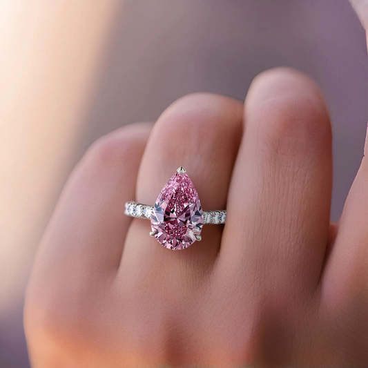 Celina 3CT Pear Cut Pink Moissanite Ring