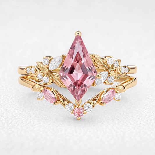 Peony’s Bloom | Kite Pink Sapphire Bridal Set 2pcs
