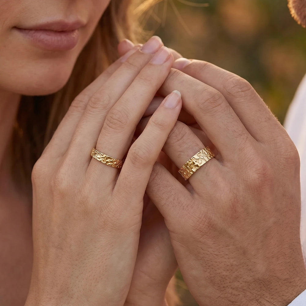 The Bedrock Set | His & Hers Rock Textured Wedding Band.