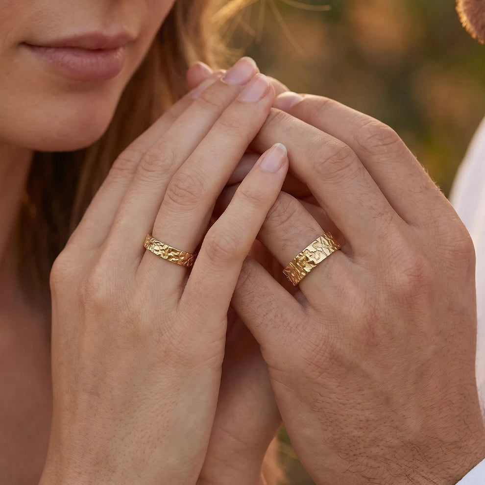 The Bedrock Set | His & Hers Rock Textured Wedding Band.