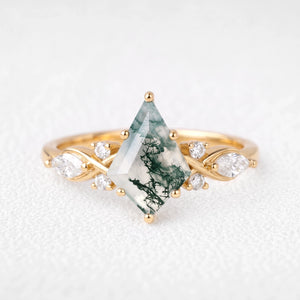 Isadora’s Grove | Kite Cut Moss Agate Leafy Engagement Ring