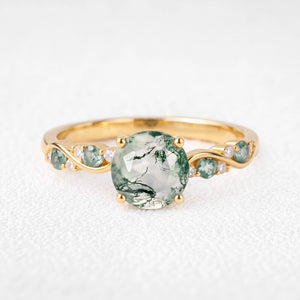 Flora’s Sprig | Round Moss Agate Botanical Engagement Ring