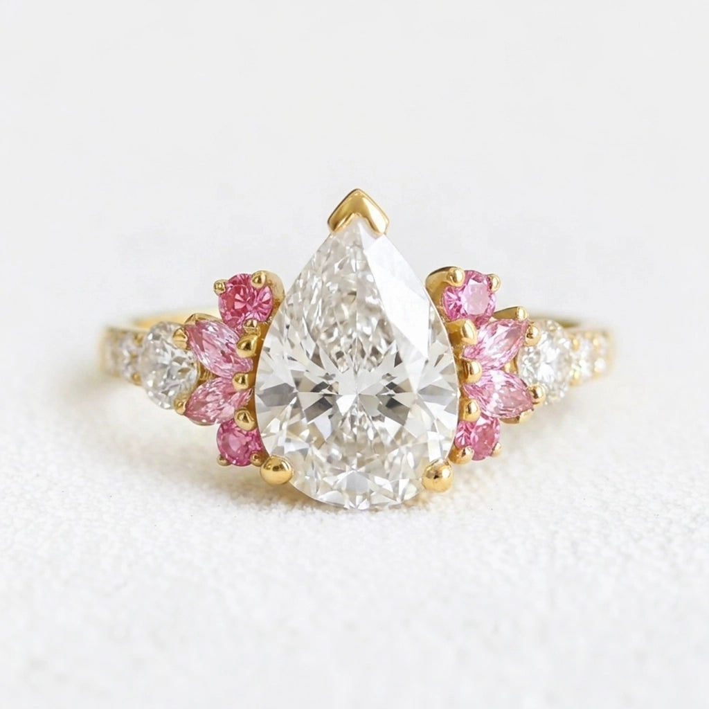 Vivienne’s Soar | 3CT Pear Diamond Engagement Ring with Marquise Accents.