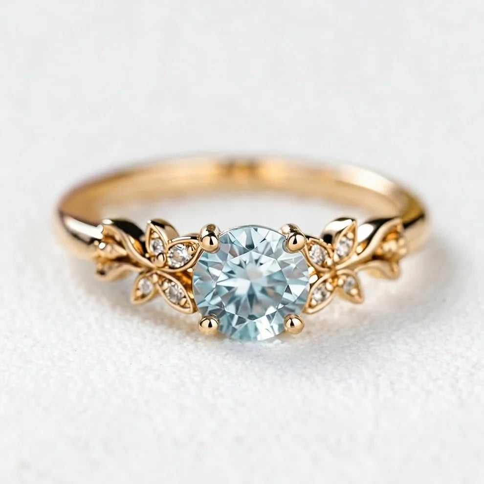 Flora’s Lumina | 1CT Diamond Foliage & Polished Band Wedding Set