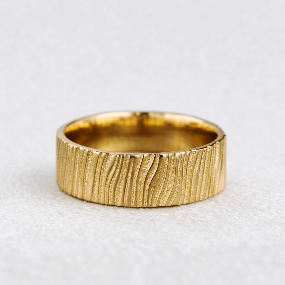 Oak Grain | 7MM Hand-Carved Wood Texture Men’s Wedding Band.