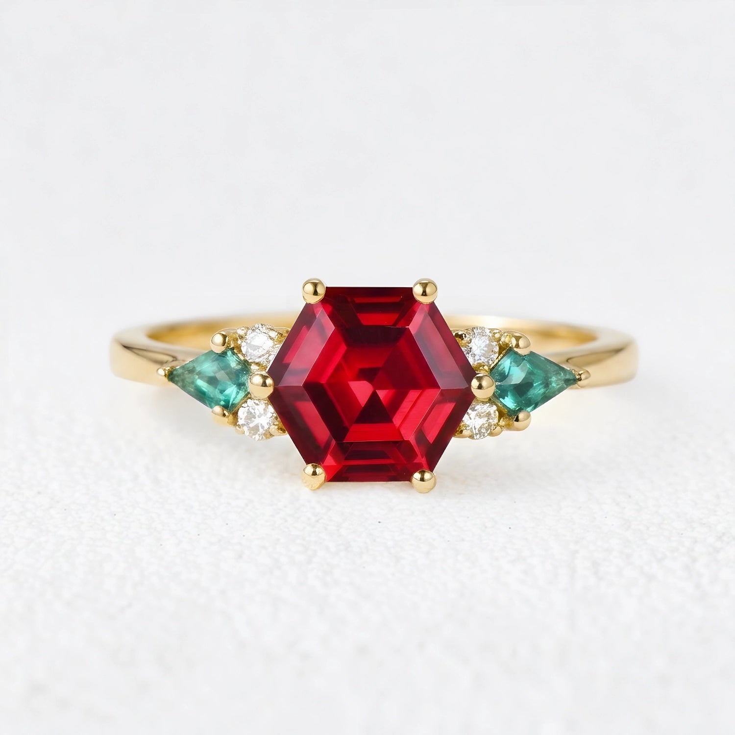 Valencia’s Tapestry | Hexagon Ruby Vintage Engagement Ring