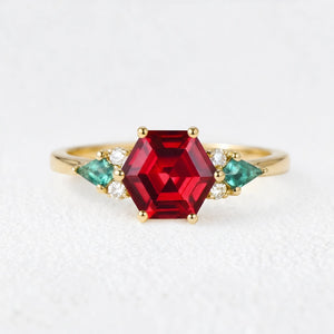 Valencia’s Tapestry | Hexagon Ruby Vintage Engagement Ring