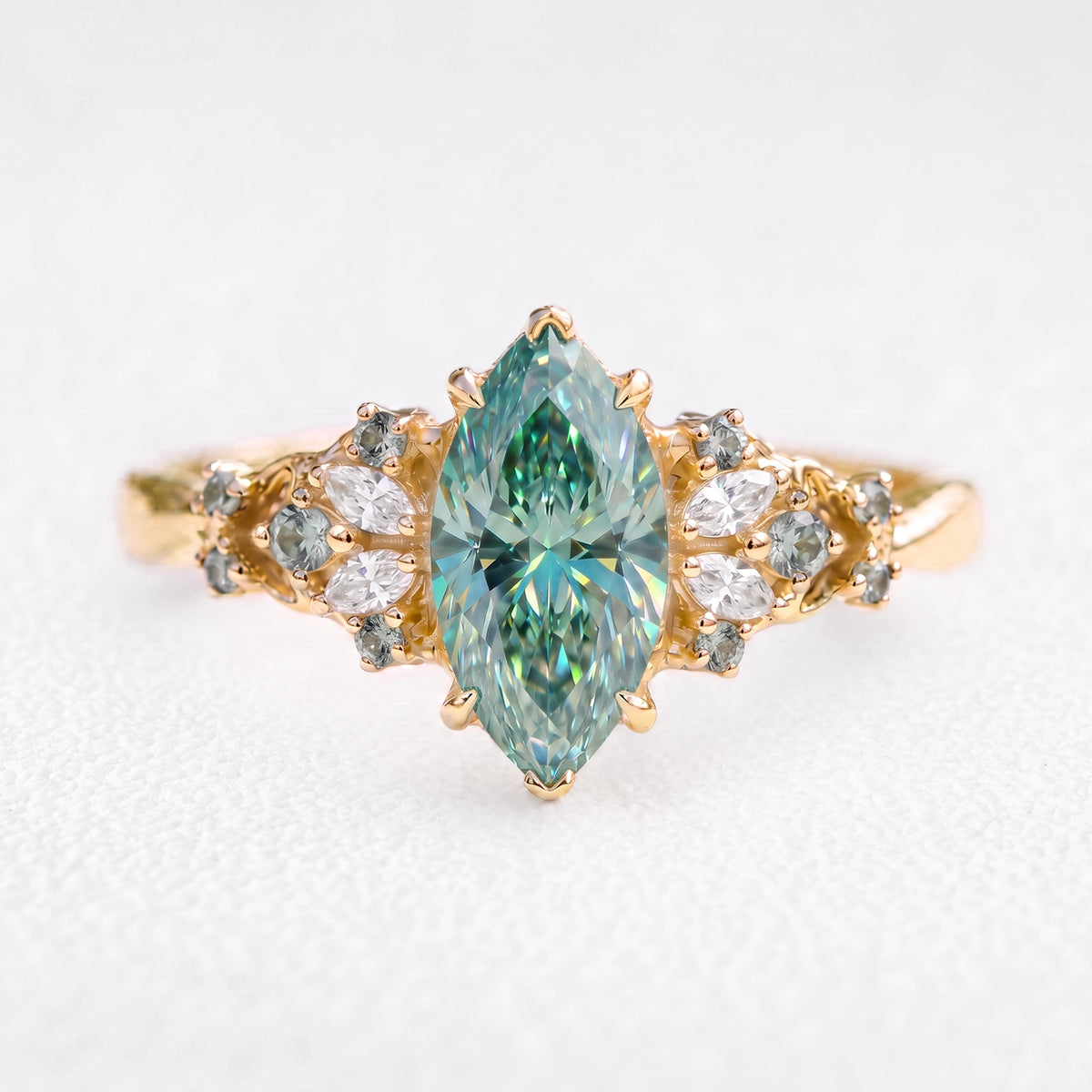 Joséphine’s Verdure | 1CT Marquise-Cut Green Moissanite Vintage Engagement Ring