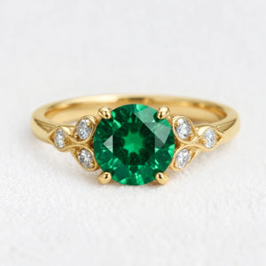 Celia‘s Sonnet | 1.5CT Round Cut Green Sapphire Foliage Engagement  Ring