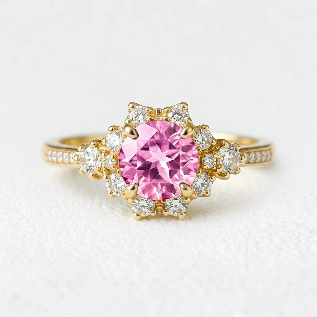 Marina’s Embrace | Round Pink Sapphire Engagement Ring