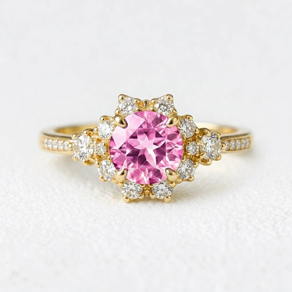 Marina’s Embrace | Round Pink Sapphire Engagement Ring