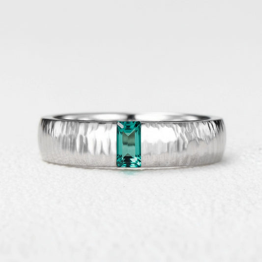 The Retro Keystone | 5MM Hammered Emerald Men's Wedding Band