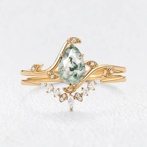 Rosalind’s Vine | Pear Cut Moss Agate Foliage Bridal Duo