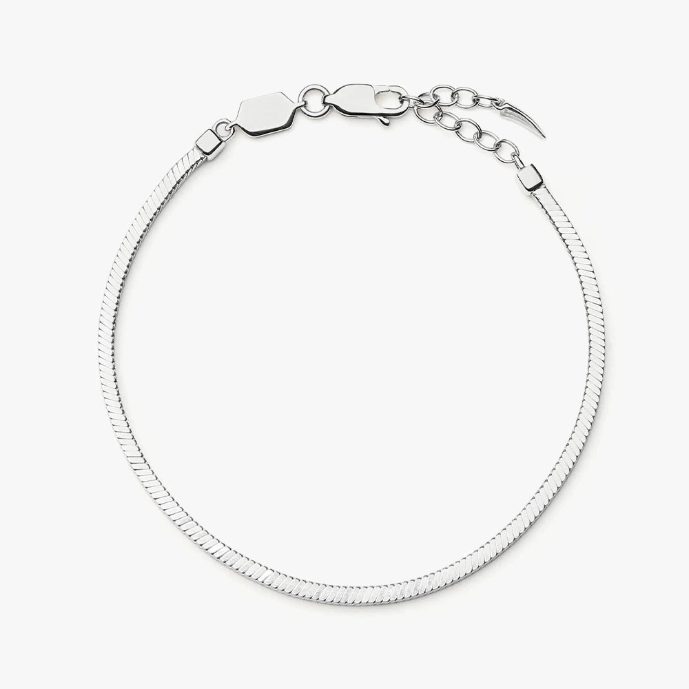 White Gold Plated Silver Square Snake Chain Bracelet.