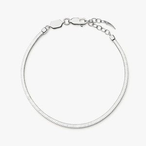 White Gold Plated Silver Square Snake Chain Bracelet.