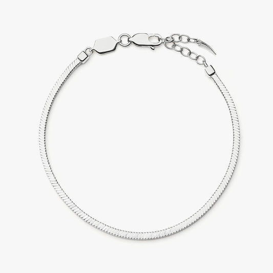 White Gold Plated Silver Square Snake Chain Bracelet.