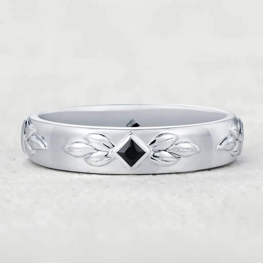 Leaf Shadow | Square Black Sapphire Men's Band.