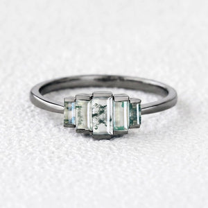 Genevieve’s Essence | Vintage Baguette Moss Agate Engagement Ring