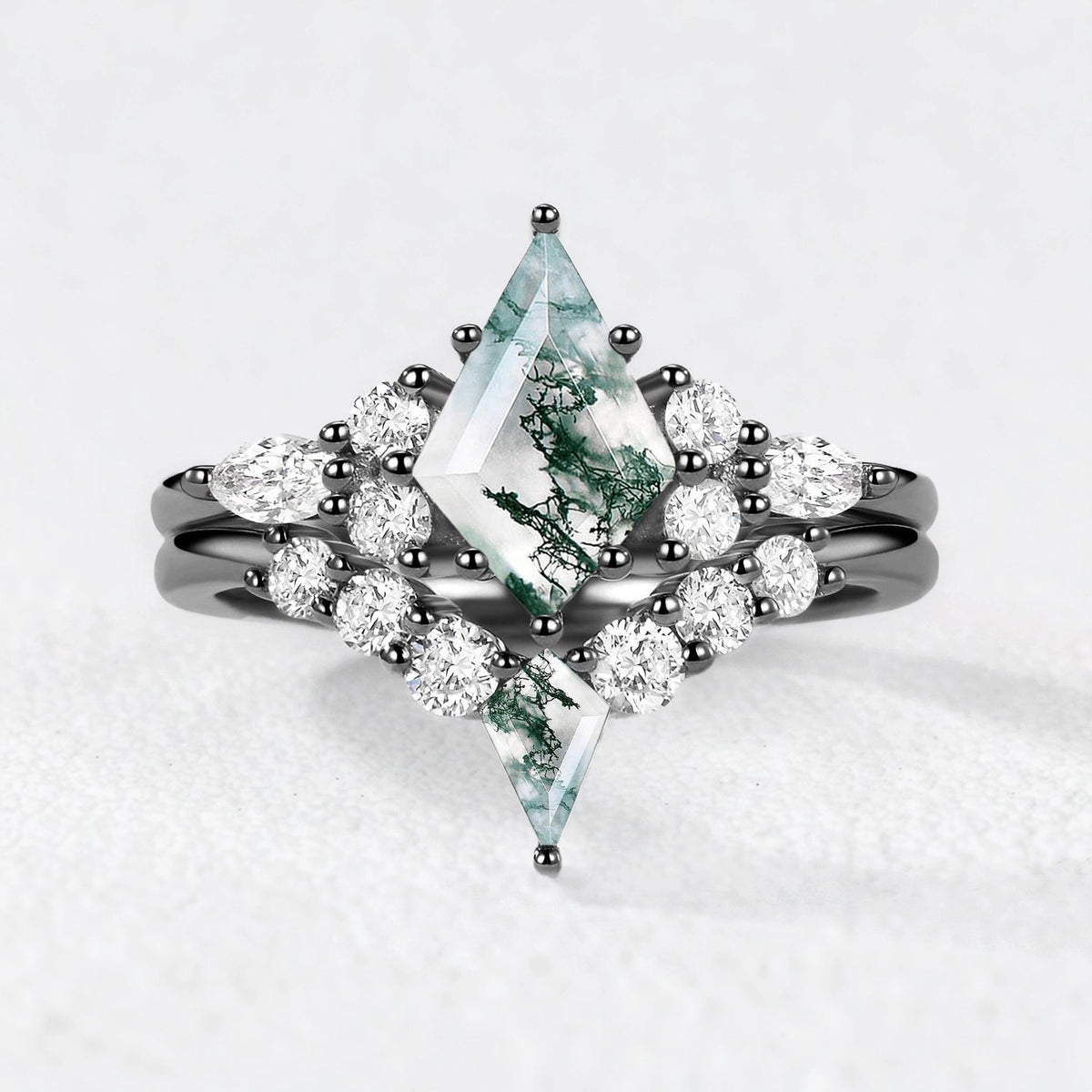 Sylvia’s Wildwood | Kite Moss Agate Cluster Chevron Bridal Duo