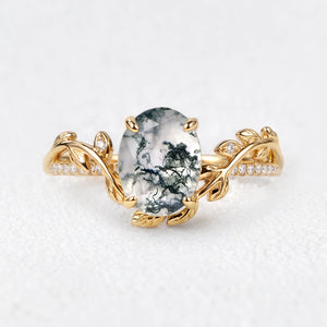 Marguerite’s Foliage | Oval Moss Agate Engagement Ring