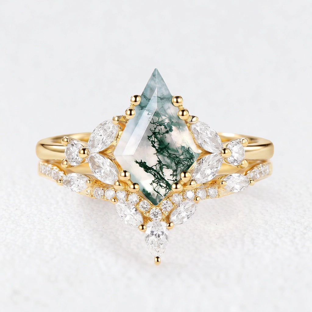 Sylvie‘s Glimmer | Moss Agate Cluster Chevron Bridal Duo