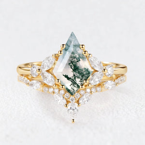 Kite Whisper | Moss Agate Cluster Engagement Set 2pcs