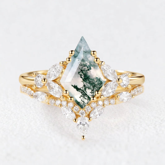 Kite Whisper | Moss Agate Cluster Engagement Set 2pcs