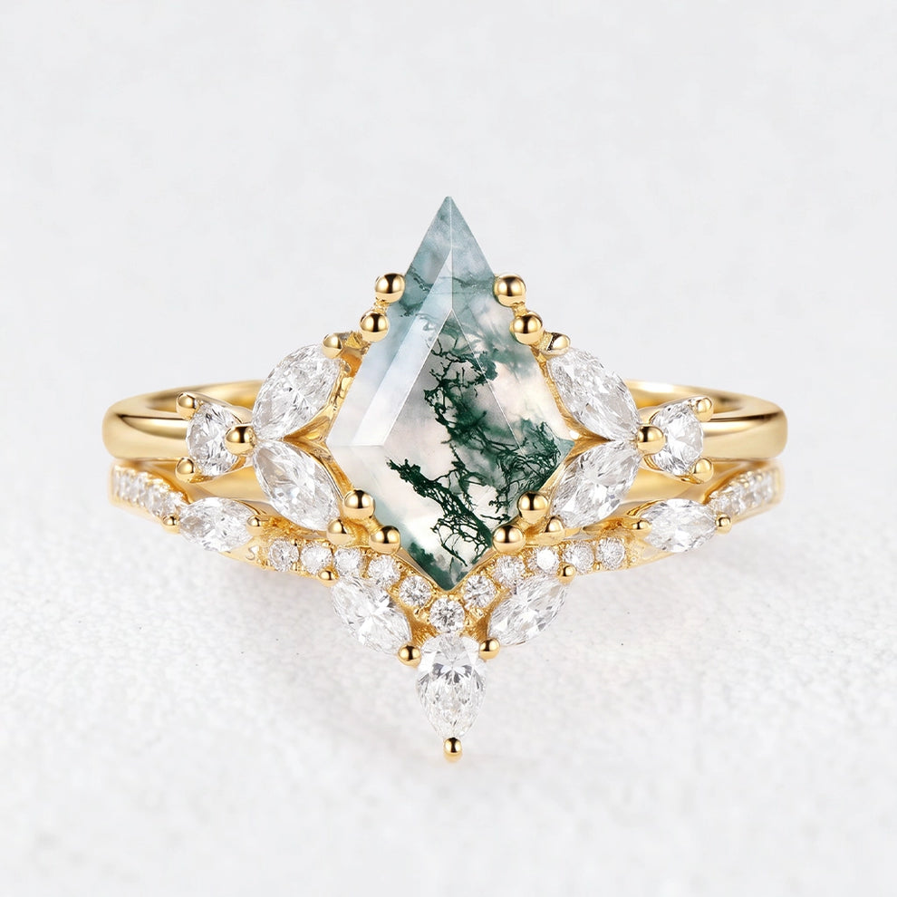 Sylvie‘s Glimmer | Moss Agate Cluster Chevron Bridal Duo