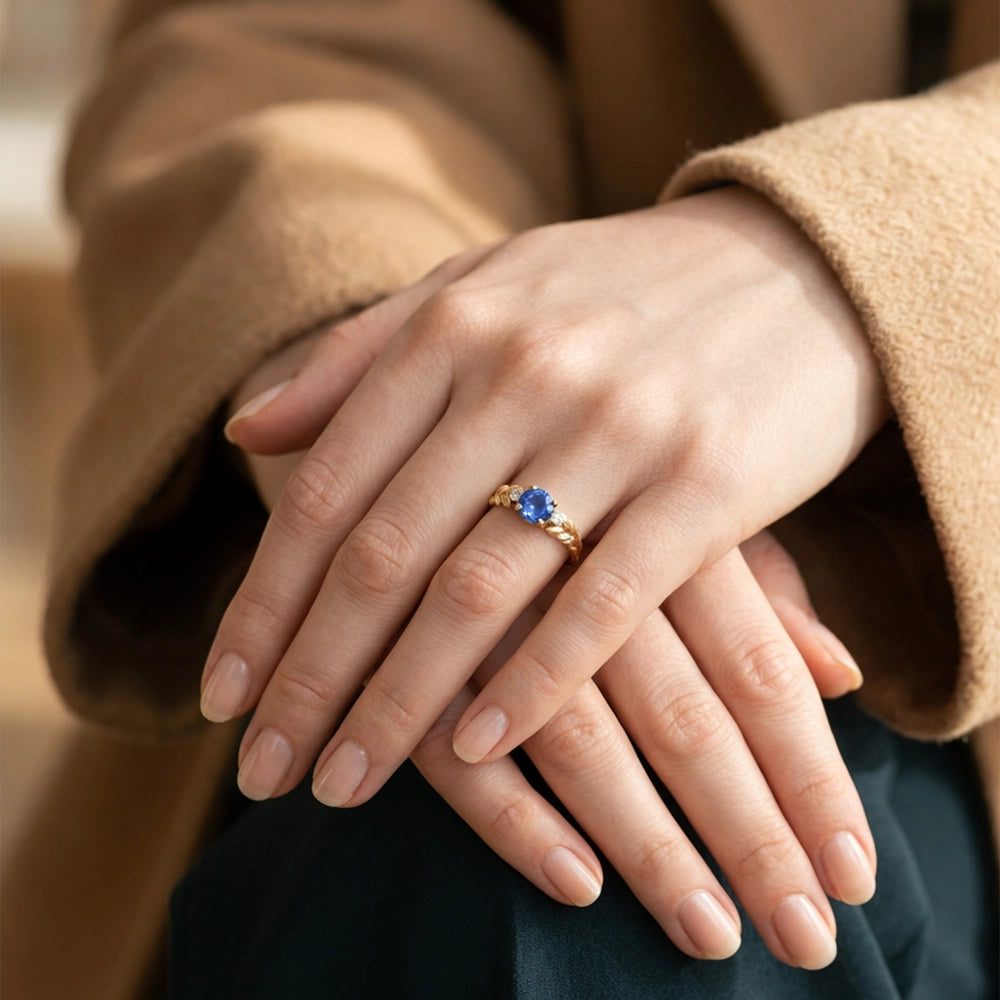 Iris’s Twilight | Blue Sapphire Solitaire Engagement Ring.