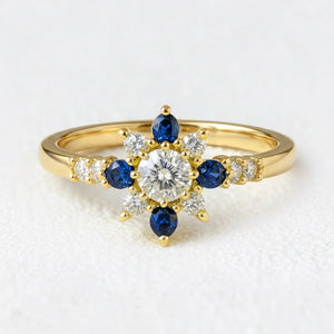 Sylvia’s Bloom | Round Diamond & Sapphire Petal Engagement Ring