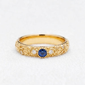 Ivy’s Cove | Blue Sapphire & Diamond Ivy Leaf Wedding Band.