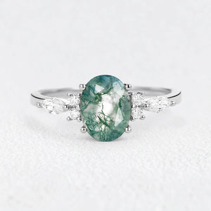 Oval Moss Agate Classic Engagement Ring.