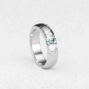 Silas’s Inlay | Moss Agate Textured Men's Wedding Band.