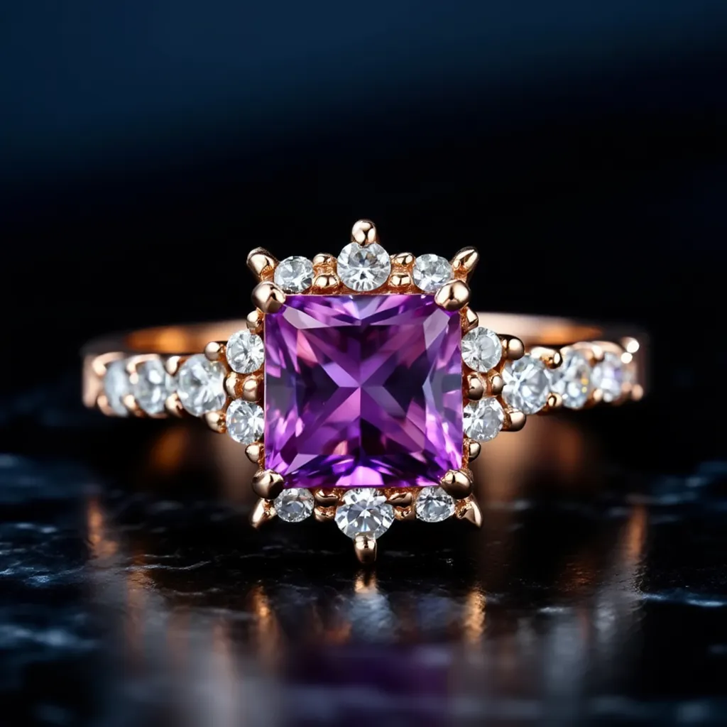 Aurora‘s Vesper | Princess Cut Purple Sapphire Solitaire Ring