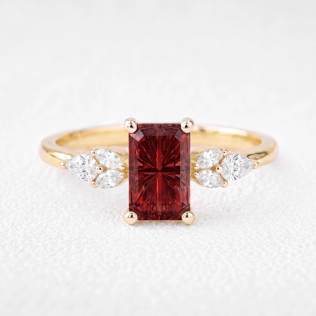 Joséphine’s Pomegranate |  Fantasy-Cut Rectangular Garnet Cluster Engagement Ring