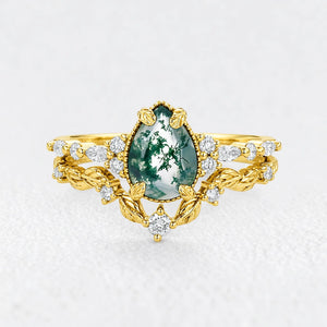 Isadora’s Verdant | Black Gold Pear Moss Agate Leafy Bridal Duo