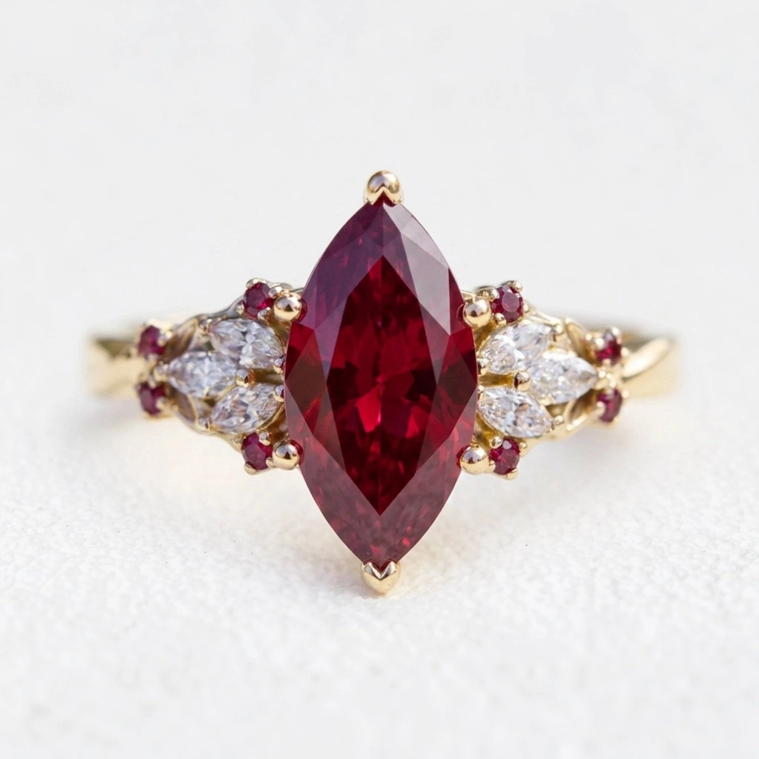 Valencia’s Crimson | 2CT Marquise Ruby Vintage Engagement Ring