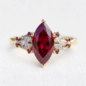 Valencia’s Crimson | 2CT Marquise Ruby Vintage Engagement Ring