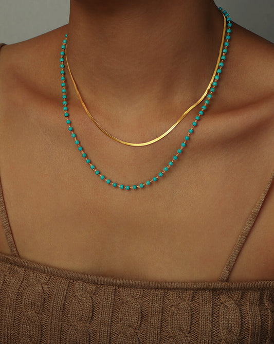Chic Double-Wrap Snake Chain & Turquoise Bead Necklace