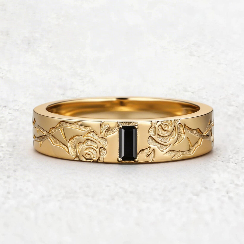 Thorn & Rose | Rectangular Black Diamond Men's Band.