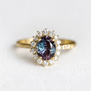Celine's Deep | Oval Mystical Blue Alexandrite Engagement Ring.