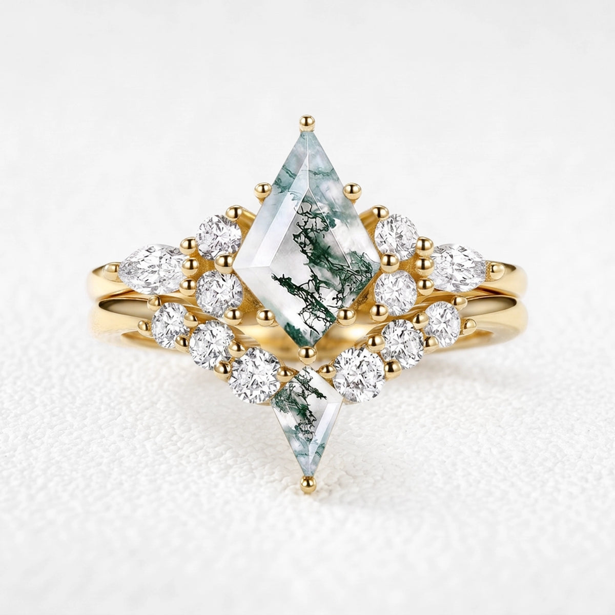 Sylvia’s Tangle | Kite Moss Agate Chevron Bridal Duo