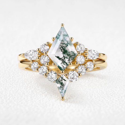 Sylvia’s Tangle | Kite Moss Agate Chevron Bridal Duo