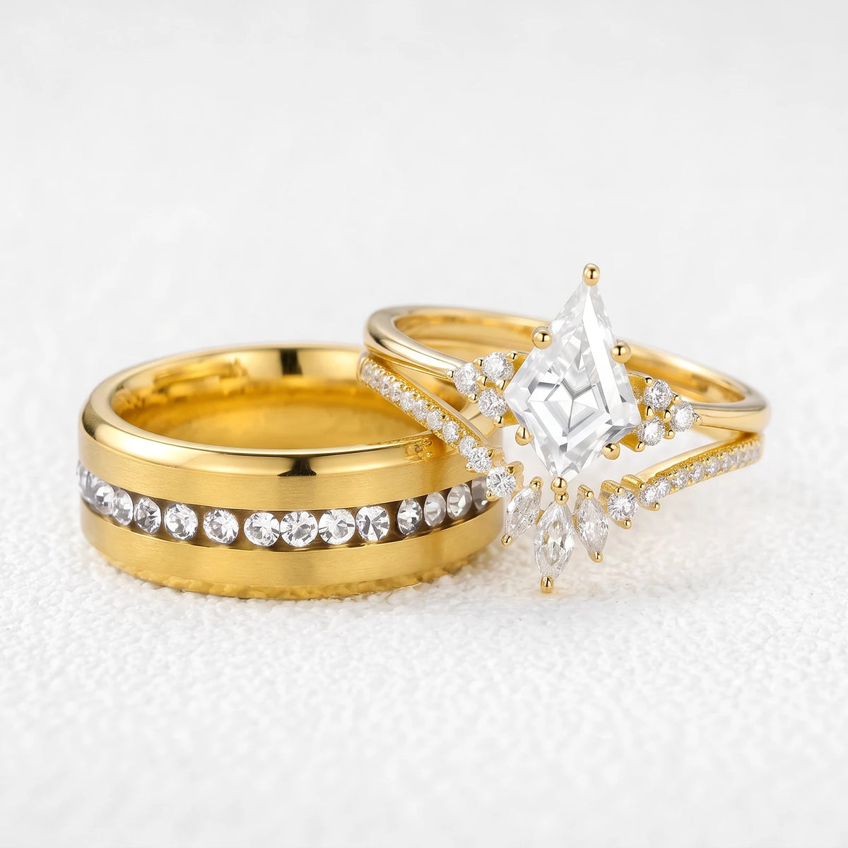 Aurora‘s Orbit | 1.5CT Kite Diamond Chevron & Eternity Band Couple Set 3pcs