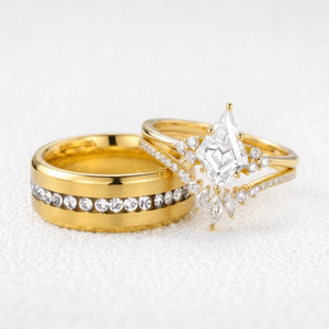 Aurora‘s Orbit | 1.5CT Kite Diamond Chevron & Eternity Band Couple Set 3pcs