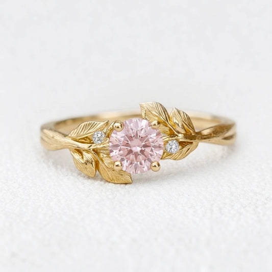 Daphne’s Dawn | Round Cut Pink Sapphire Engagement Ring