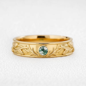 Sylvie’s Antler | Pear Moss Agate & Carved Band Couple Set
