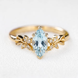 Marina’s Foliage | Marquise Blue Aquamarine Botanical Engagement Ring