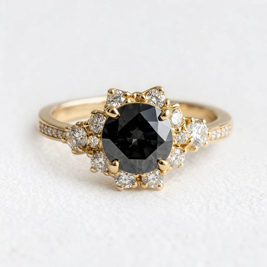 Marina’s Nocturne | Round Black Diamond Halo Engagement Ring