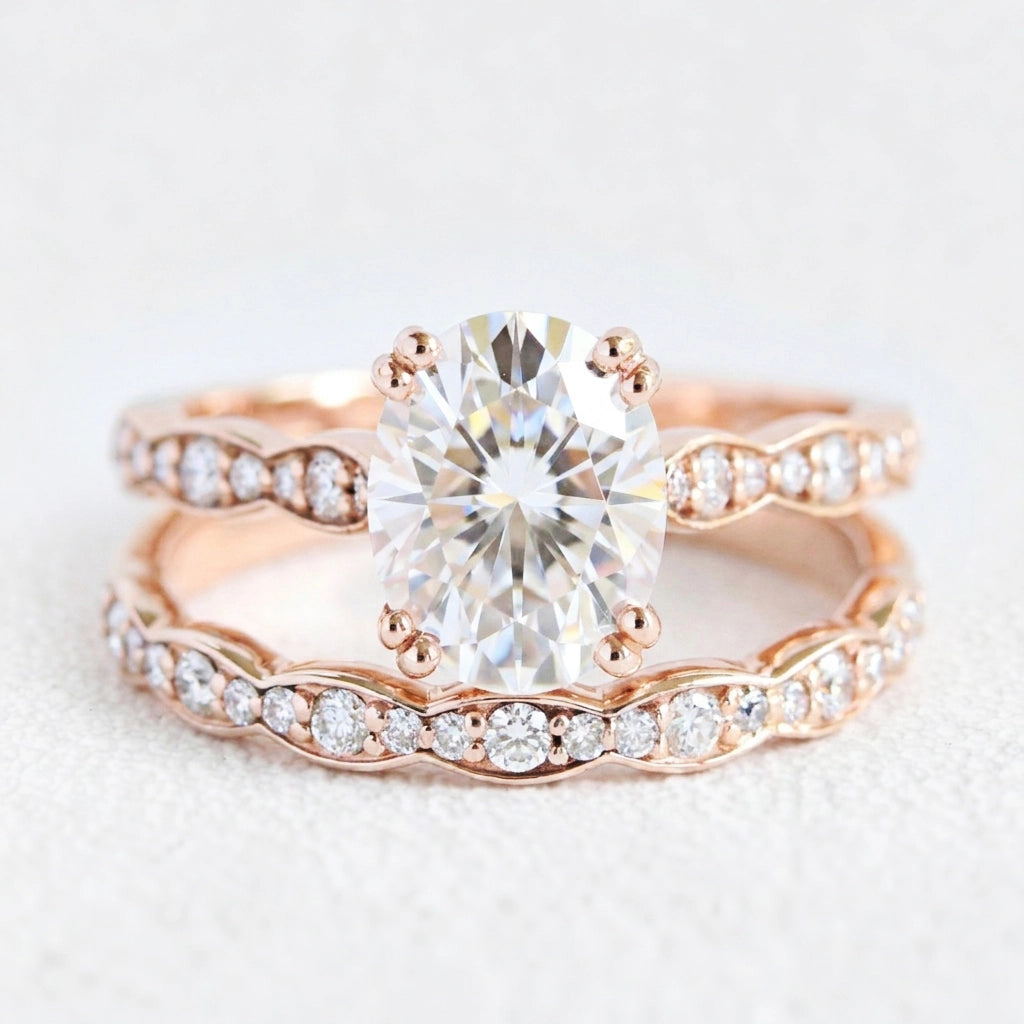Grace’s Bliss | Vintage Oval Diamond Solitaire Bridal Set 2pcs.